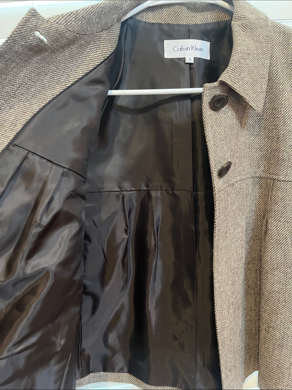 Calvin Klein Brown-Gray Herringbone Cropped Blazer - Picture 3 of 4